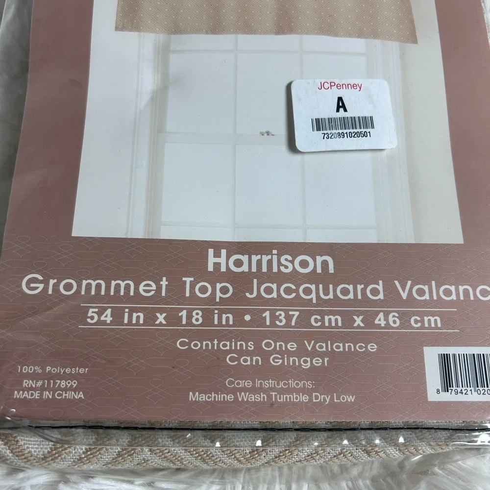 JCPenney Harrison Grommet Top Jacquard Valance in Beige & White
